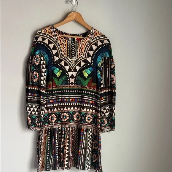 Farm Rio for Anthropologie Carlotta abstract patterned long-sleeve dress XS - Picture 2 of 11